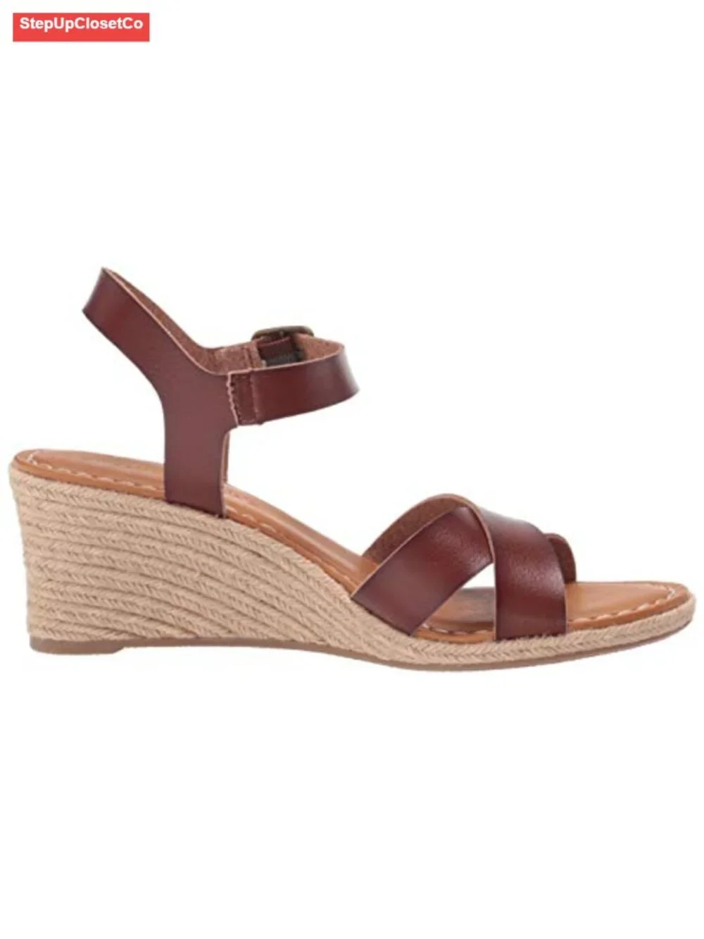 Women's Espadrille Wedge Sandal with Adjustable Buckle, Elastic Strap
